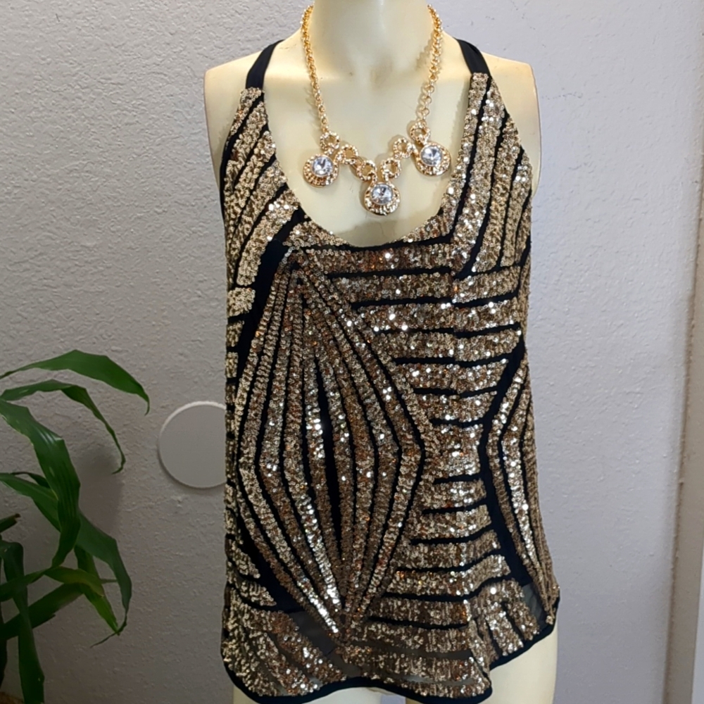 Sequined Gold & Black Top Plus Size